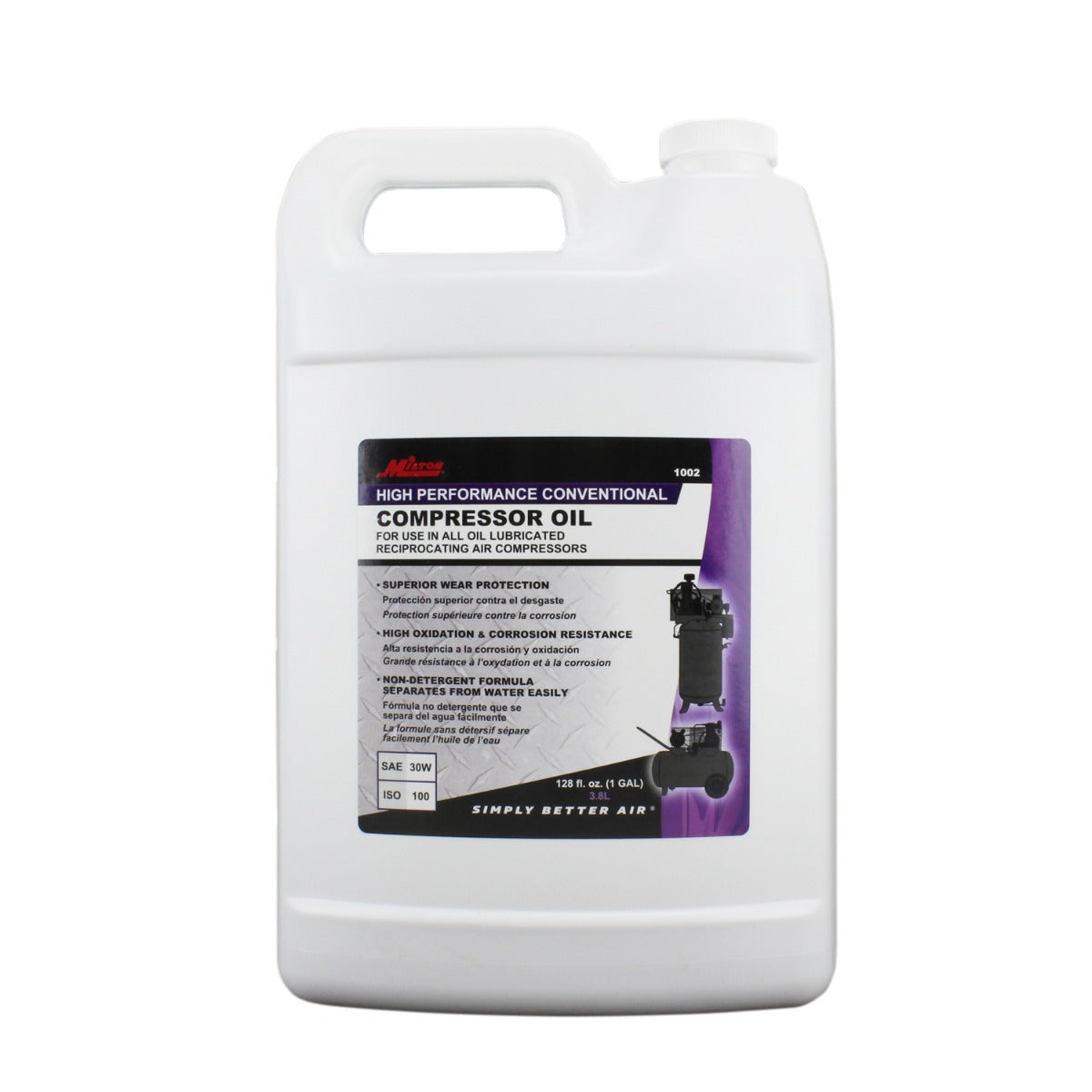 High-Performance Conventional Air Compressor Oil (SAE 30W, ISO 100), 1 Gallon