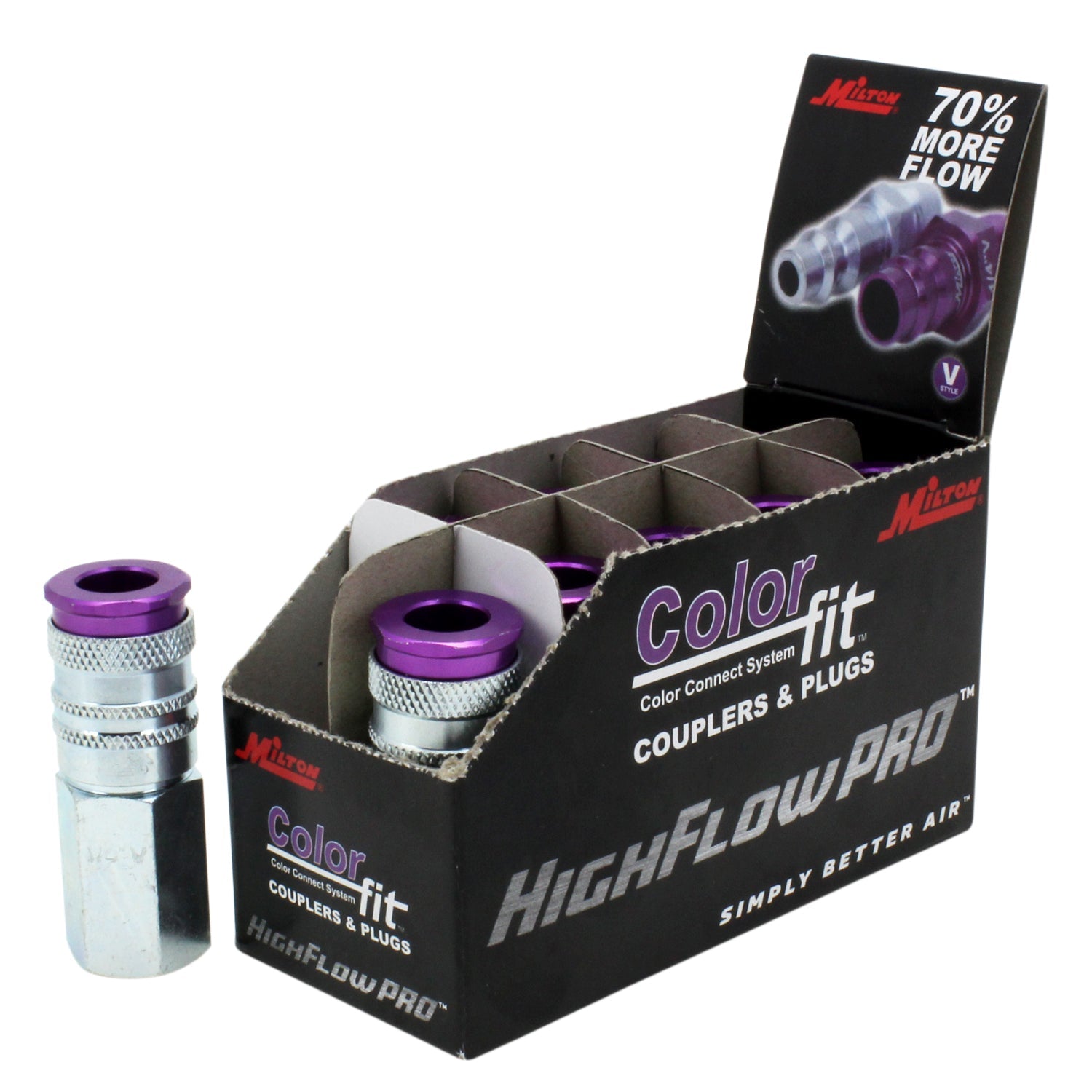 COLORFIT® HIGHFLOWPRO® Couplers (V-Style, Purple) - 1/4