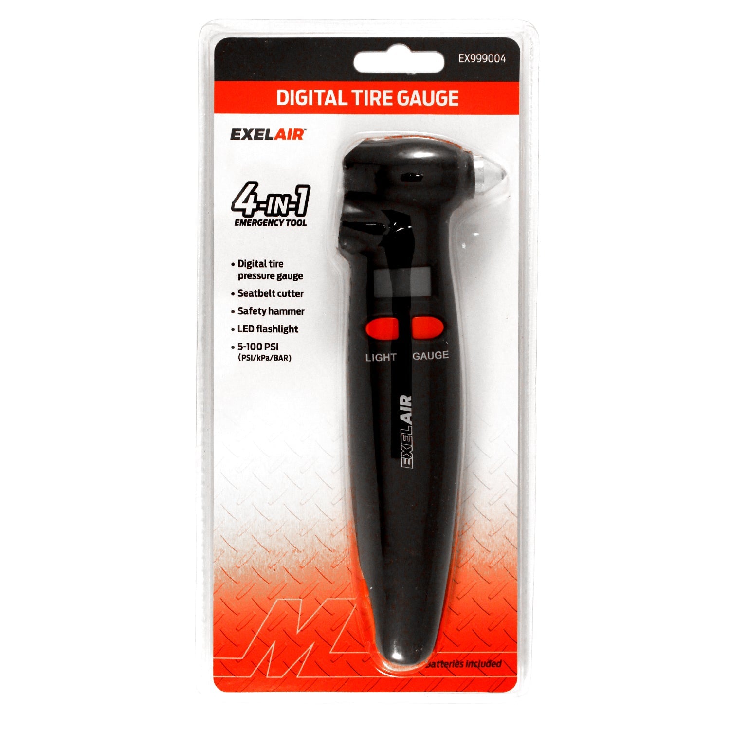EXELAIR® 4-in-1 Digital Tire Pressure Gauge 100 PSI, Multi-purpose Emergency Tool