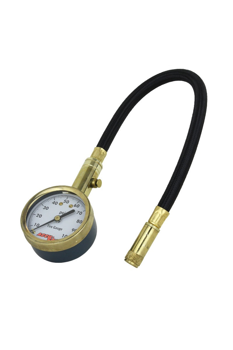 ACCU-GAGE® by Milton® Dial Tire Pressure Gauge with Straight Air Chuck and 11 in. Braided Hose - ANSI Certified for Motorcycle/Car/Truck Tires (0-100 PSI)
