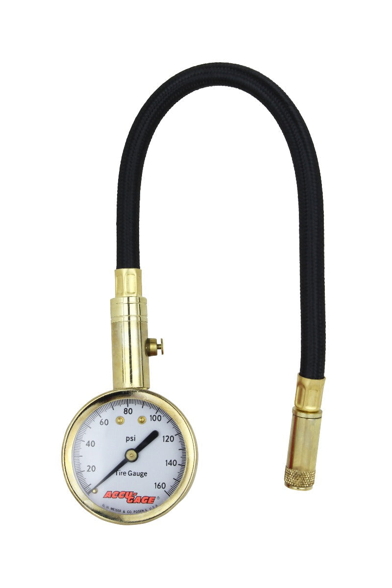 ACCU-GAGE® by Milton® Dial Tire Pressure Gauge with Straight Air Chuck and 11 in. Braided Hose - ANSI Certified for Motorcycle/Car/Truck Tires (0-160 PSI)