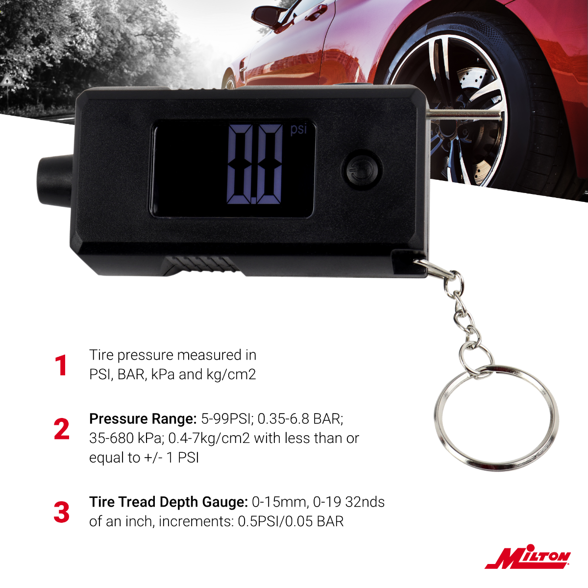 ACCU-GAGE® by Milton® ﻿﻿ ﻿Digital Tire Gauge + Tread Depth Gauge, Black