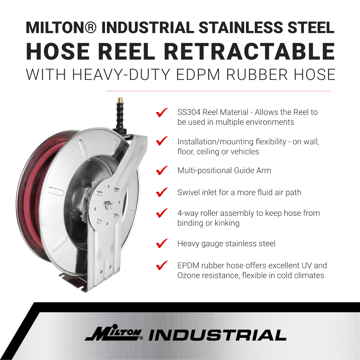 Industrial Stainless Steel Hose Reel Retractable, 3/8