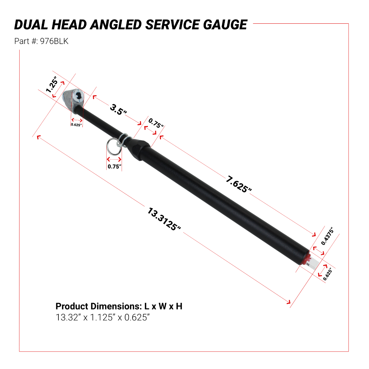 Dual Head Angled Chuck Service Gauge, Matte Black Poly Finish -13