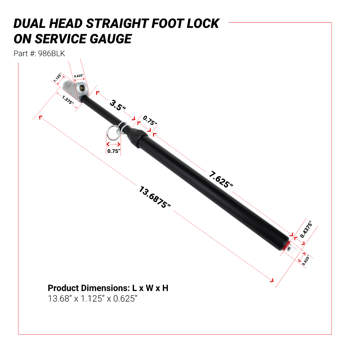 Dual Foot Straight Lock-On Chuck Service Gauge, Matte Black Poly Finish -13