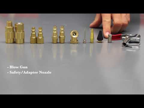 EXELAIR® Blow Gun and Air Accessory Kit - Safety adapter, Nozzle Tips, Inflator Needle, Ball Foot Air Chuck, and M-STYLE® Couplers/Plugs - 150 Max PSI (12-Piece)