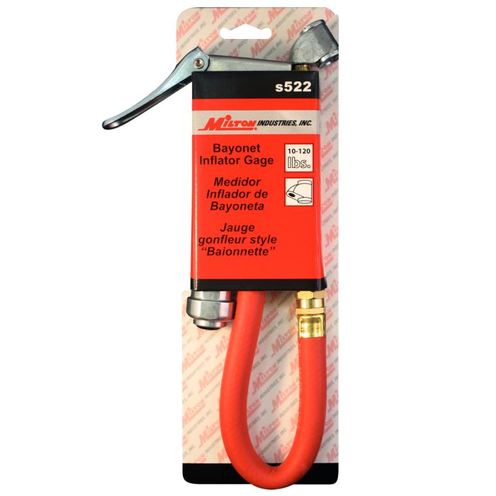 Bayonet Tire Inflator Gauge - Dually Truck Tire Air Chuck Head, 120 Max PSI