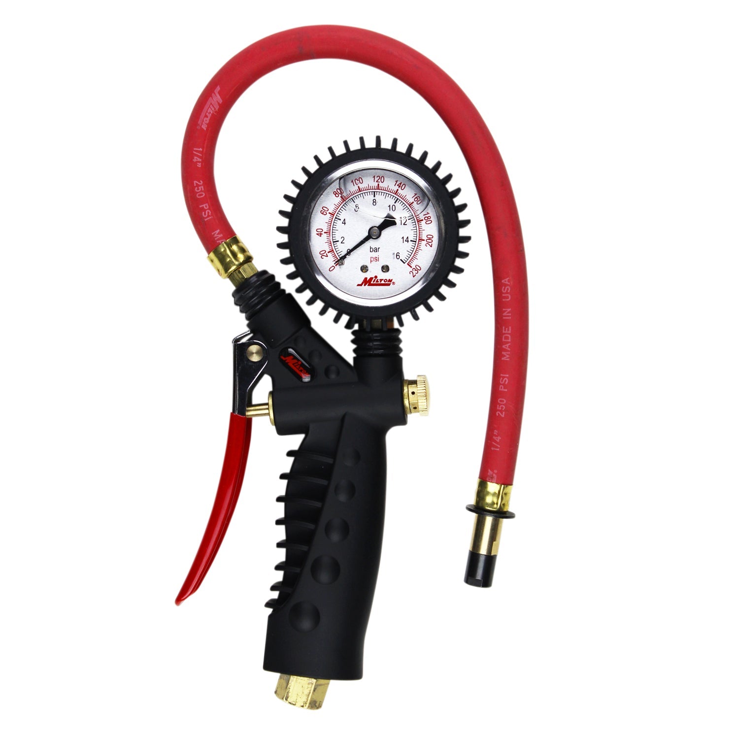 Pro Analog Tire Inflator/Pressure Pistol Grip Gauge, Straight Foot Chuck, 15