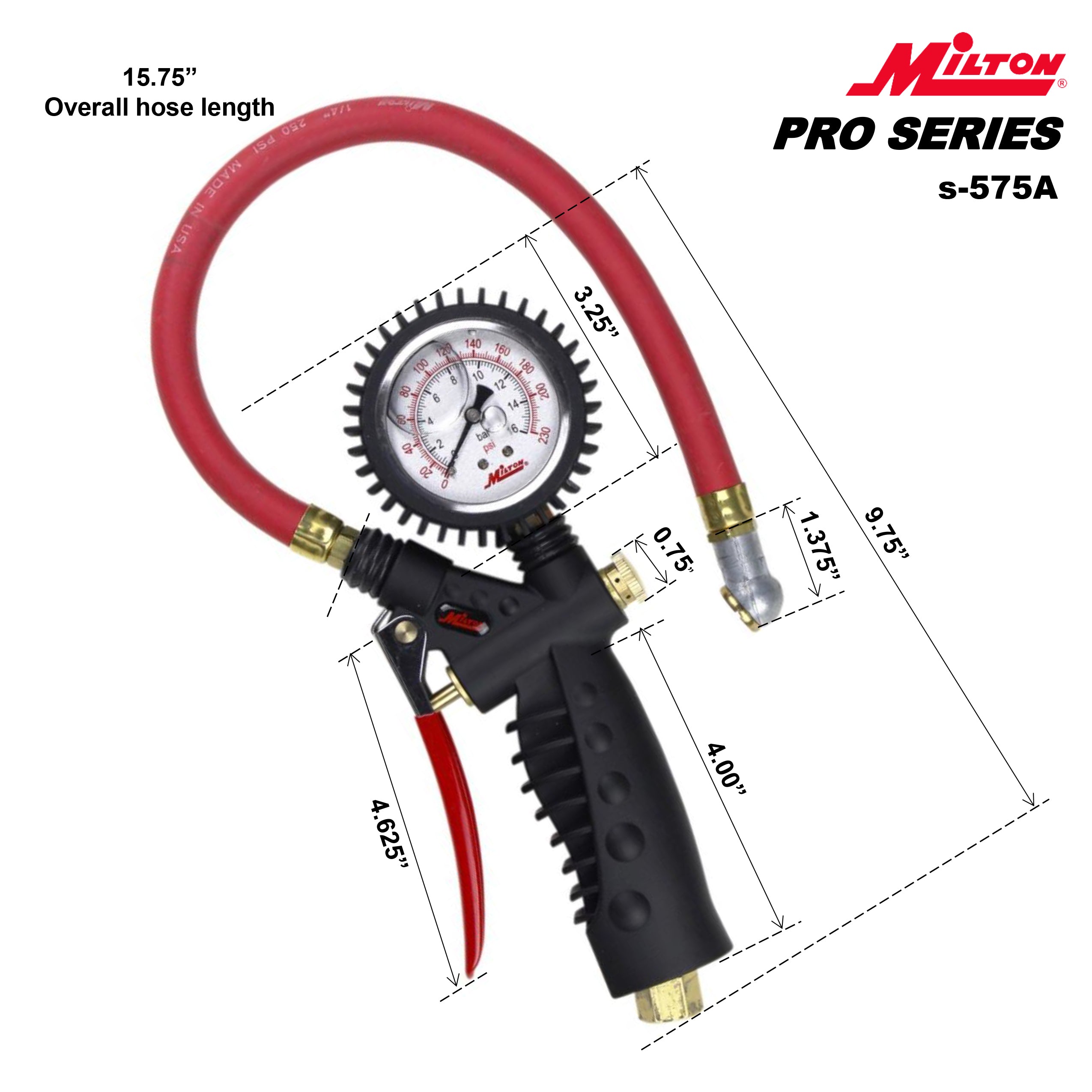 Pro Analog Tire Inflator/Pressure Pistol Grip Gauge, Ball Foot Chuck, 15
