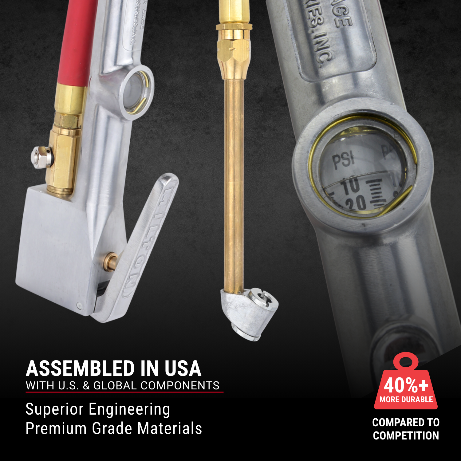 Milton® Tire Inflator Gauge with Dual-Head Straight Foot Air Chuck 5 Foot Air Hose 10-160 PSI