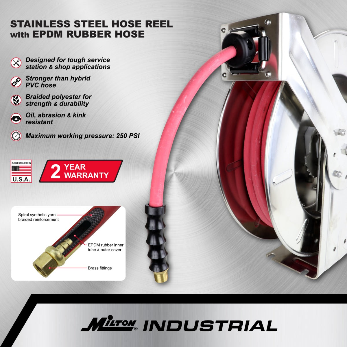Industrial Stainless Steel Hose Reel Retractable, 1/2